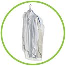 Image of clear plastic dry cleaning bags hanging on hanger