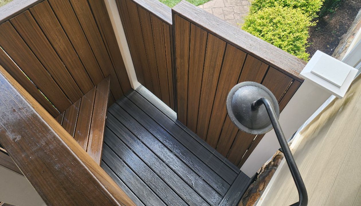 Pool House Shower Built With Trex Transcend Boards, Raleigh