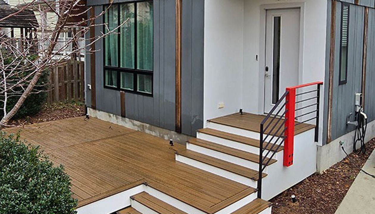 Trex Transcend Havana Gold Boards Accenting Modern Architecture, Raleigh NC