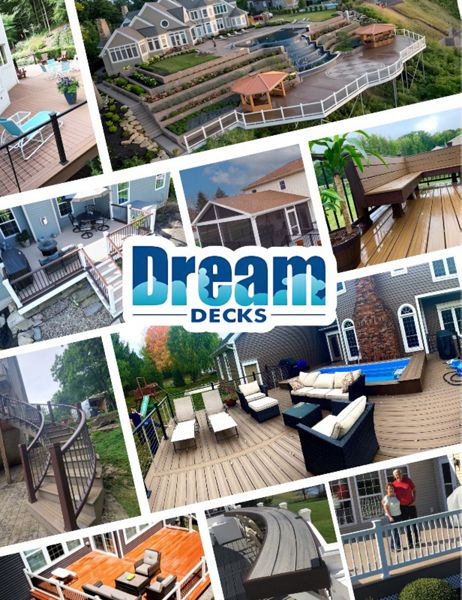 Dream Decks portfolio showcasing various custom-built outdoor spaces.
