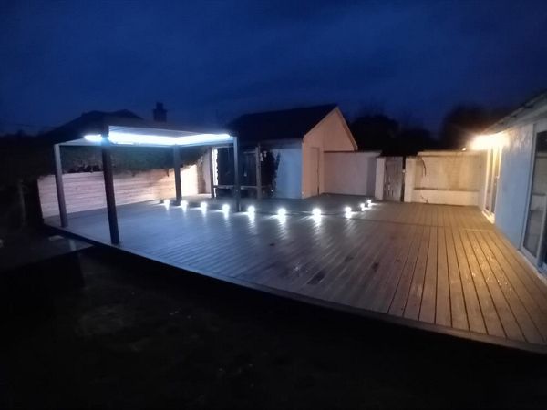 Dusk time on this lovely split level deck in Abersoch