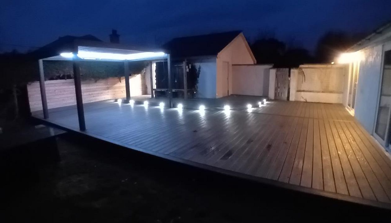 Dusk time on this lovely split level deck in Abersoch