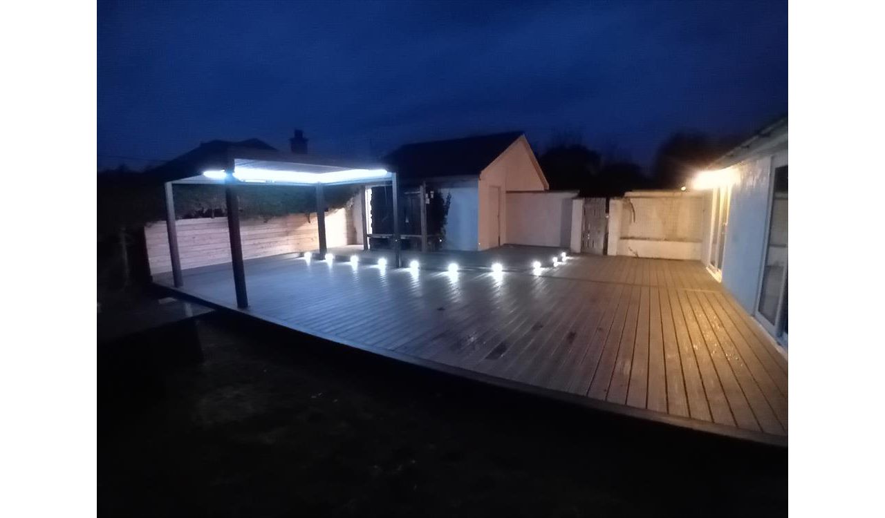 Dusk time on this lovely split level deck in Abersoch