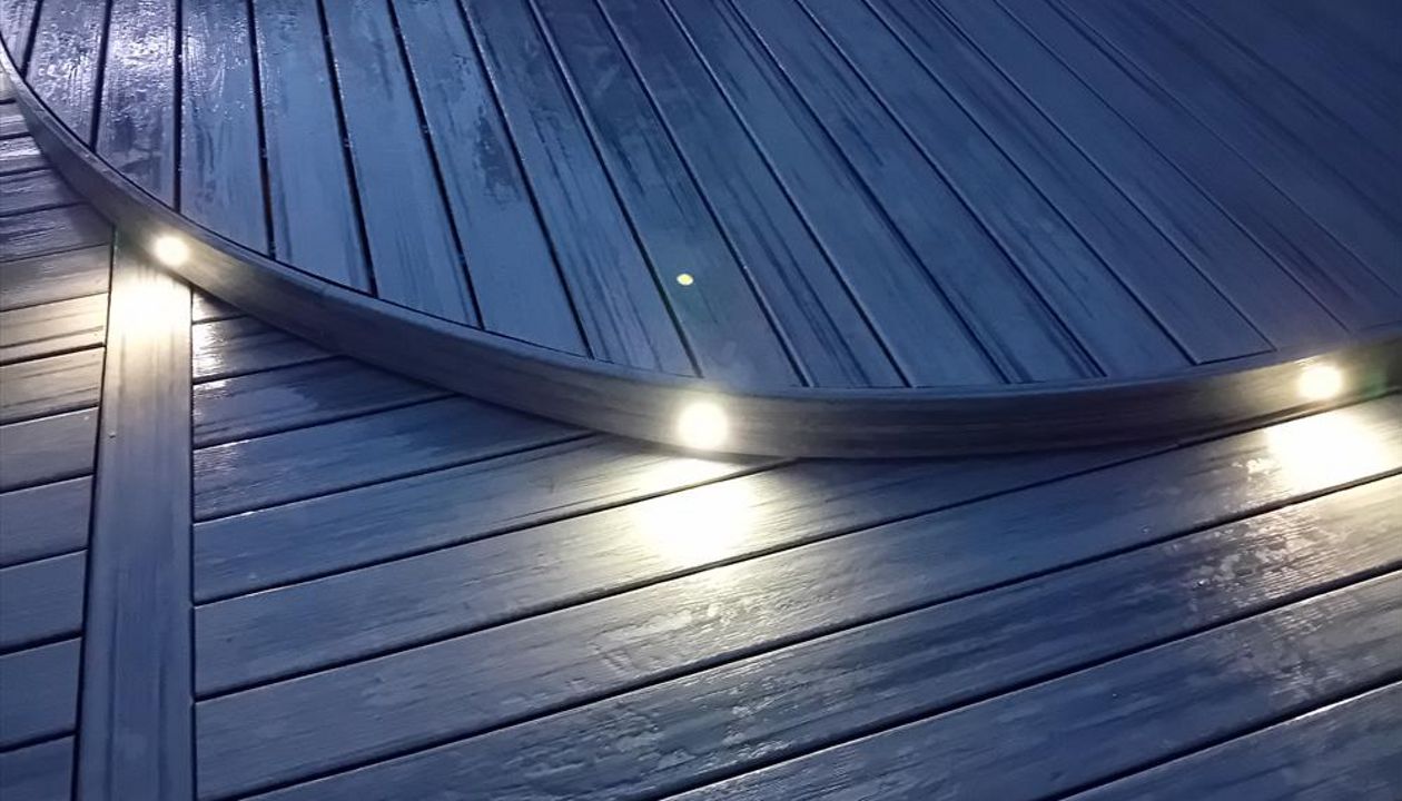 Daylight White spot lights add an extra glow to a deck