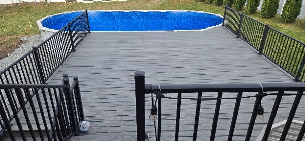 Trex Transcend; Island Mist pool deck  15' out x 21' wide addition to existing deck.