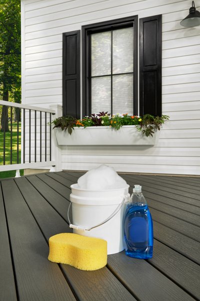 Deck with cleaning supplies