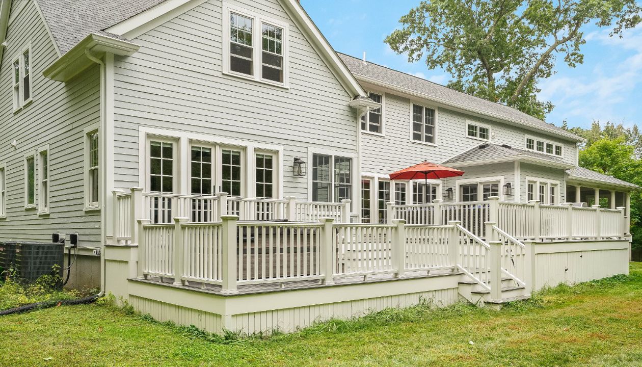 North Andover, MA Professional Building Services  Mega Multi-Level Back Deck with Jacuzzi Support in Transcend Island Mist