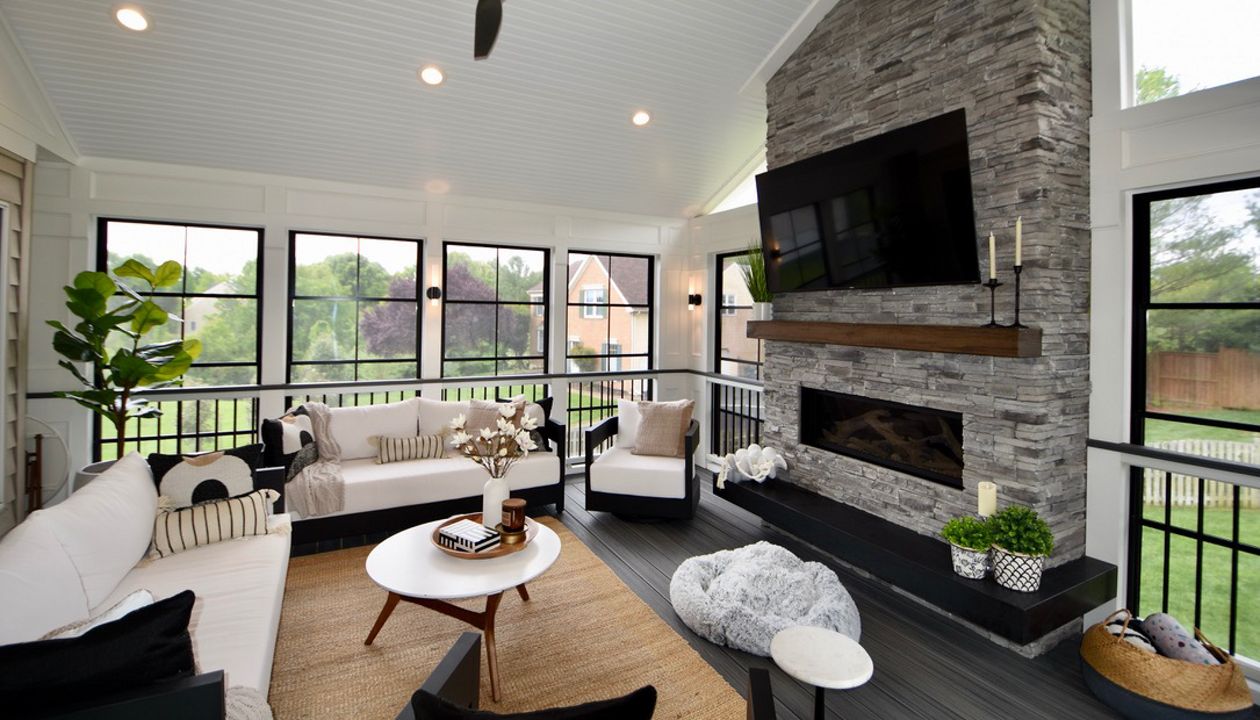 Trex Three Season Room w/ Fireplace - Floating Hearth