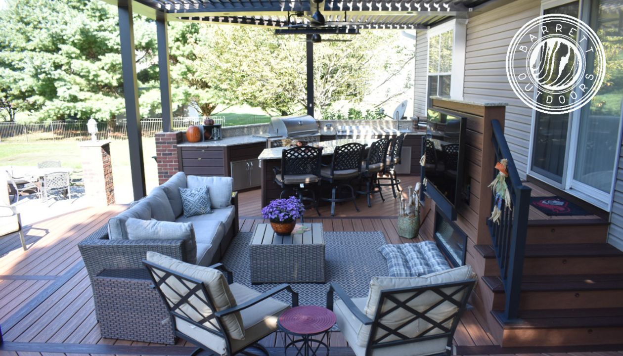 Tiki Torch Feature Wall & Lava Rock. Curved Stairs.