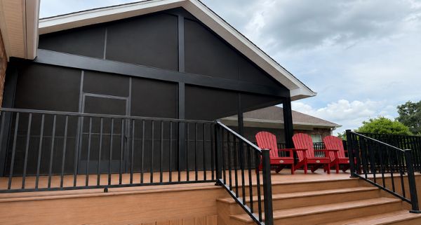 Hatteras covered deck with lap pool