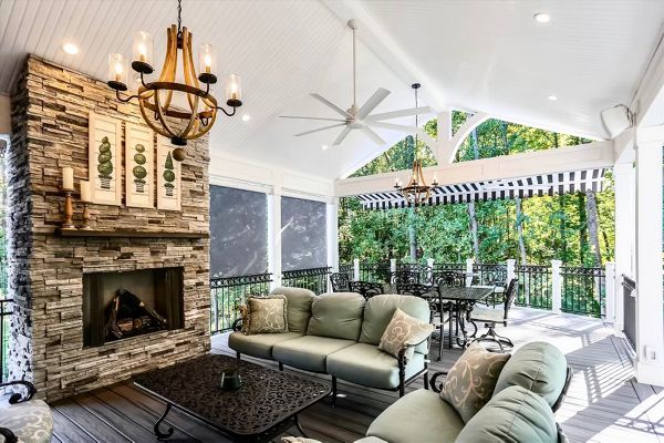 Trex open air porch w/ fireplace