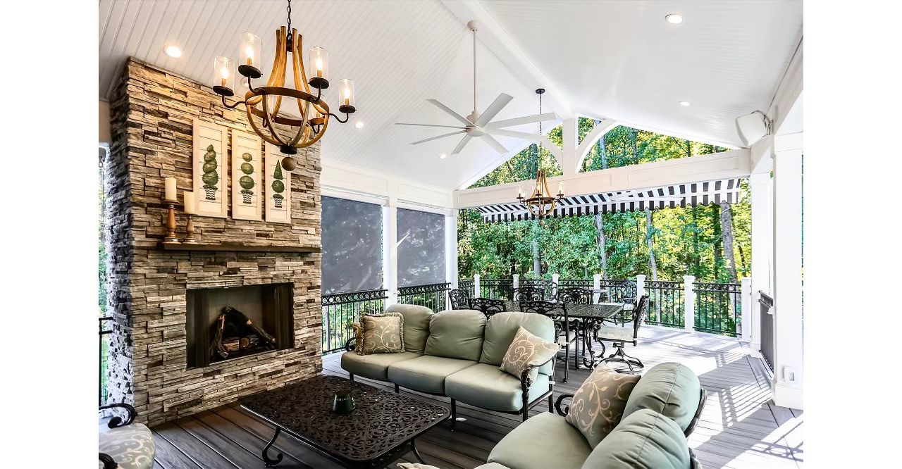 Trex open air porch w/ fireplace