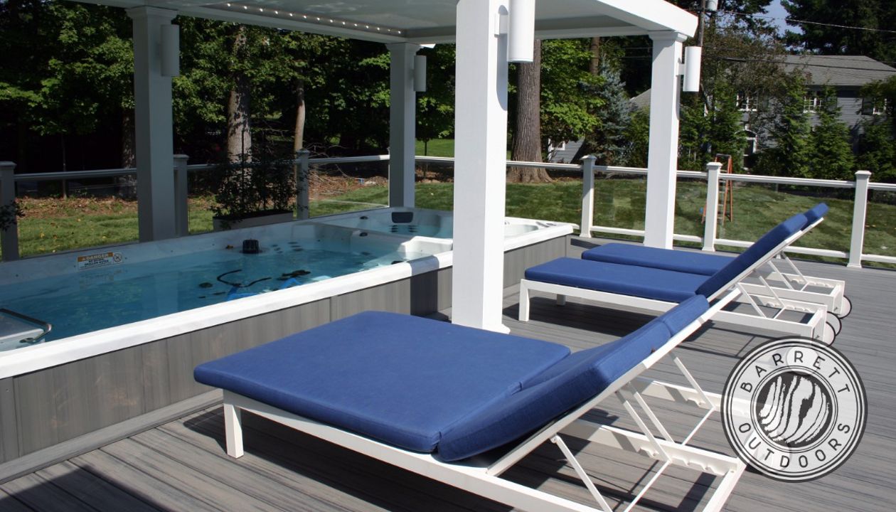 Island Mist Tropical. Swim Spa and Louvered Roof.