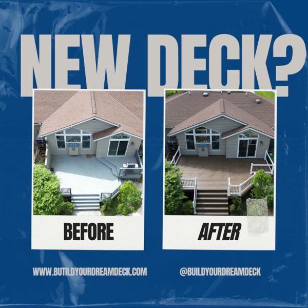 Before-and-after transformation of a new deck installation.