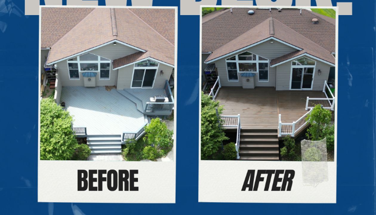 Before-and-after transformation of a new deck installation.