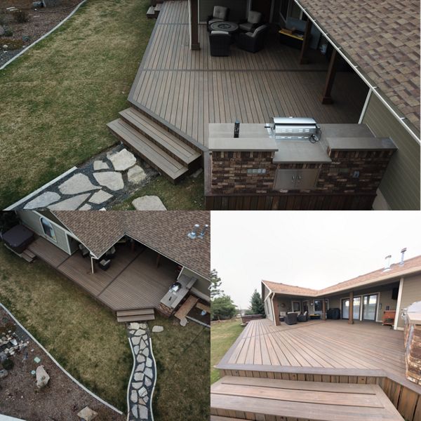 Meridian, ID Trex Deck featuring Trex Havana Gold with Spiced Rum border and outdoor kitchen