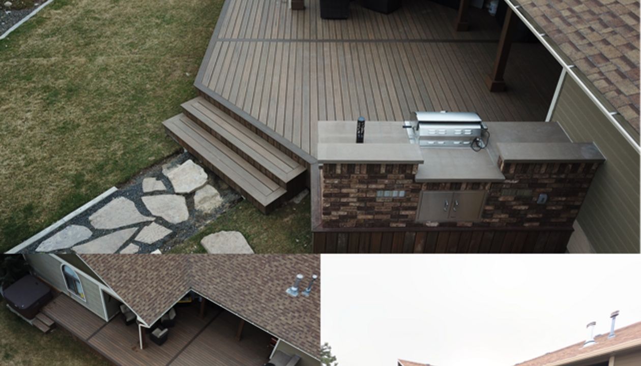 Meridian, ID Trex Deck featuring Trex Havana Gold with Spiced Rum border and outdoor kitchen