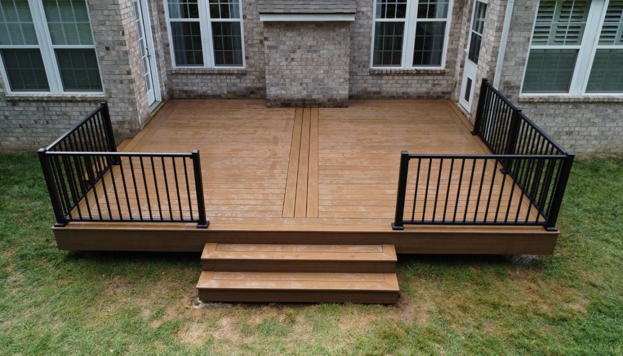 Transcend Decking in Jasper and Signature Railing in Black