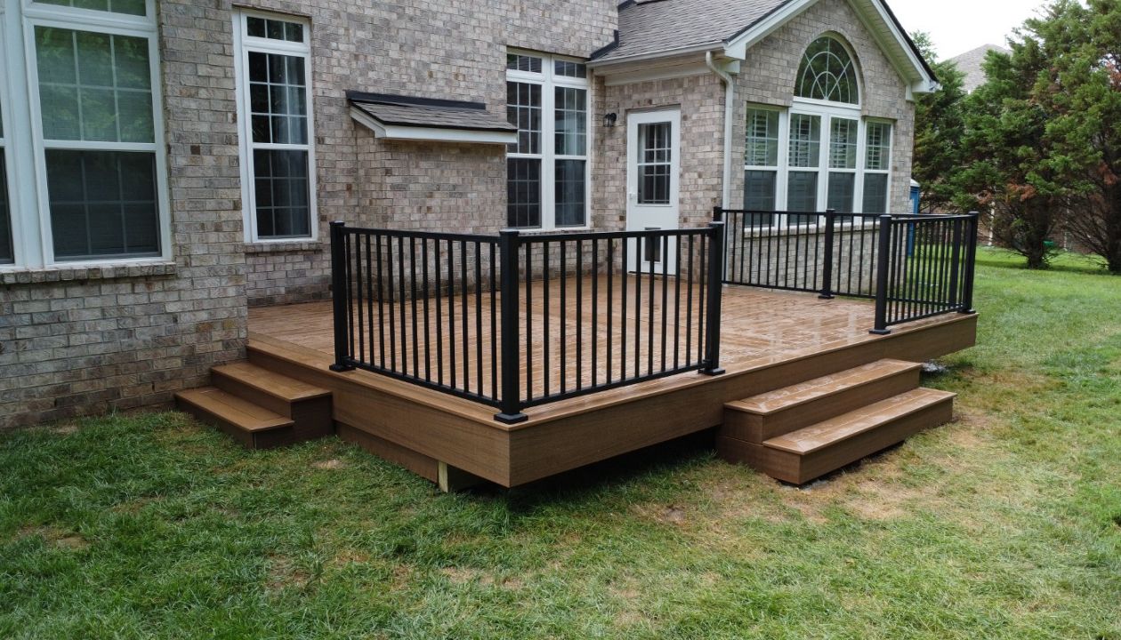 Transcend Decking in Jasper and Signature Railing in Black