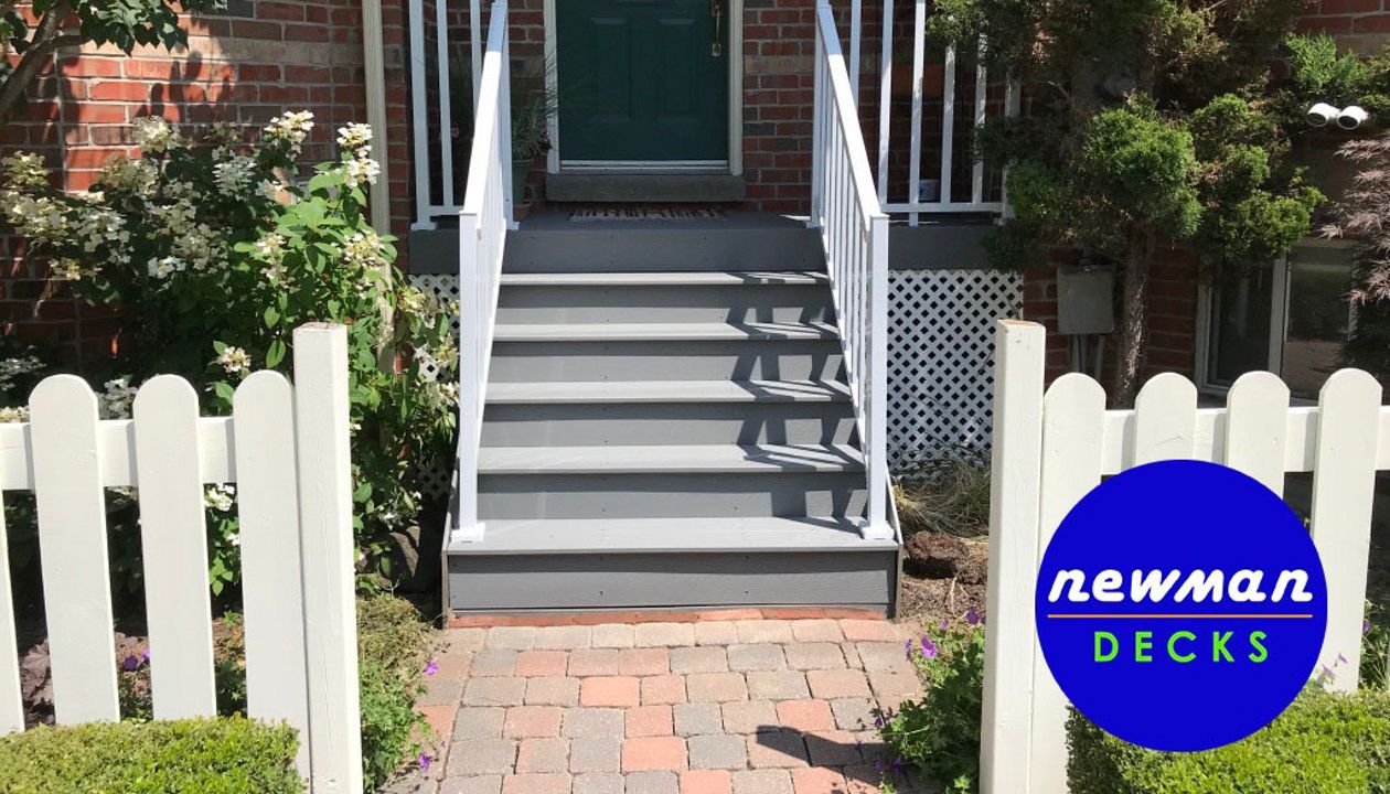 Newman Decks Trex composite stairs with aluminum picket railings