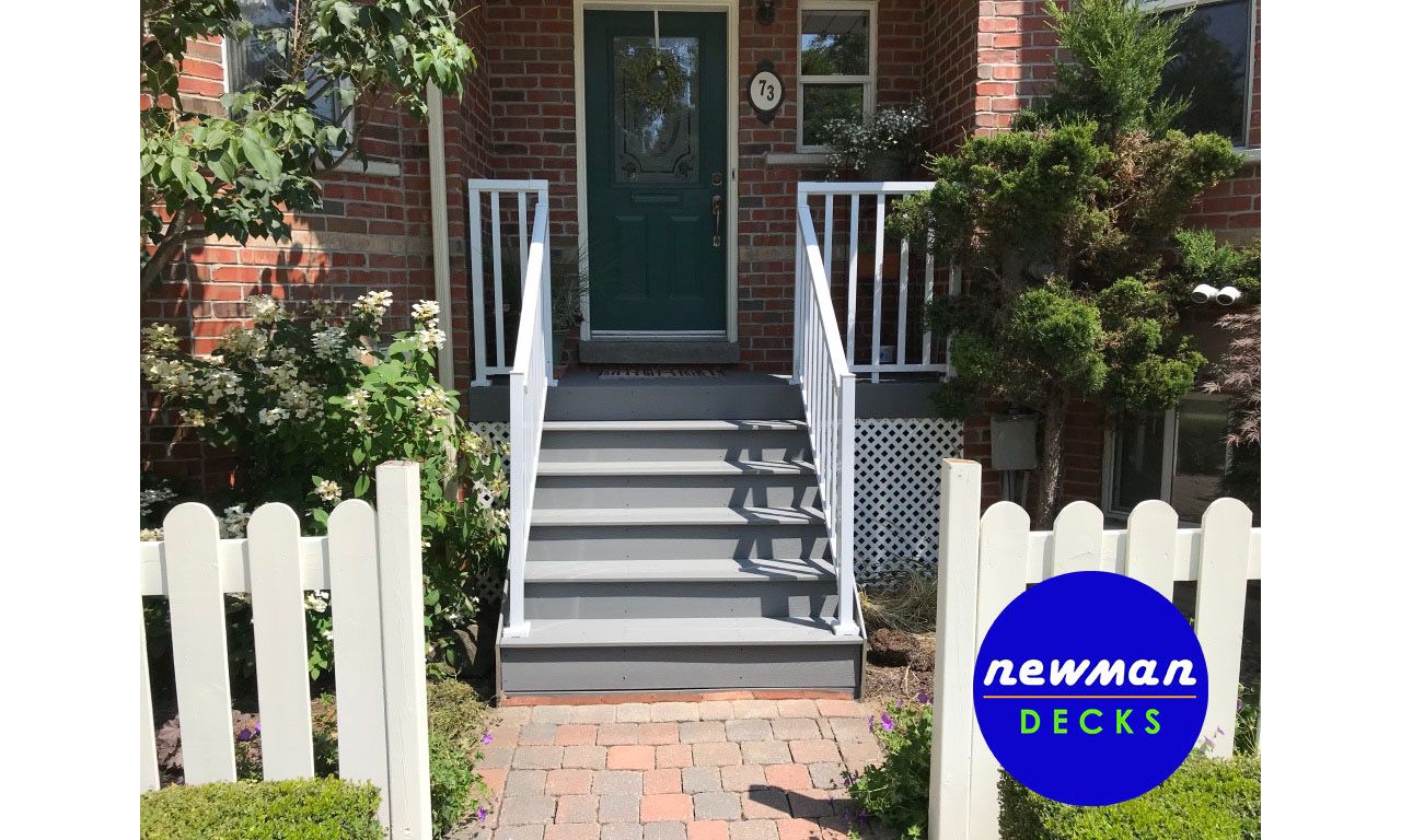 Newman Decks Trex composite stairs with aluminum picket railings
