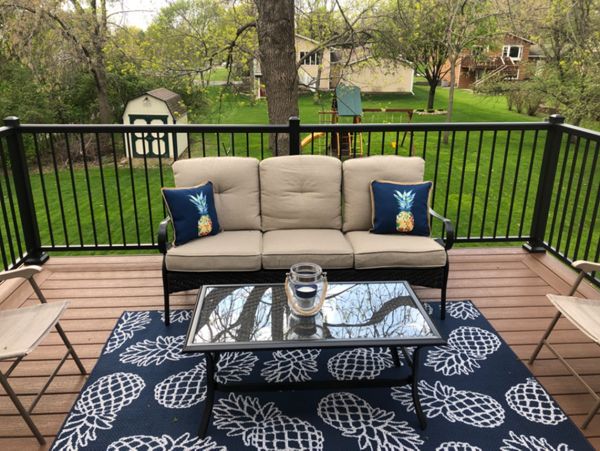 Low Maintenance Trex Enhance Basics Composite Decking, Beach Dune Color with Black Aluminum Railing