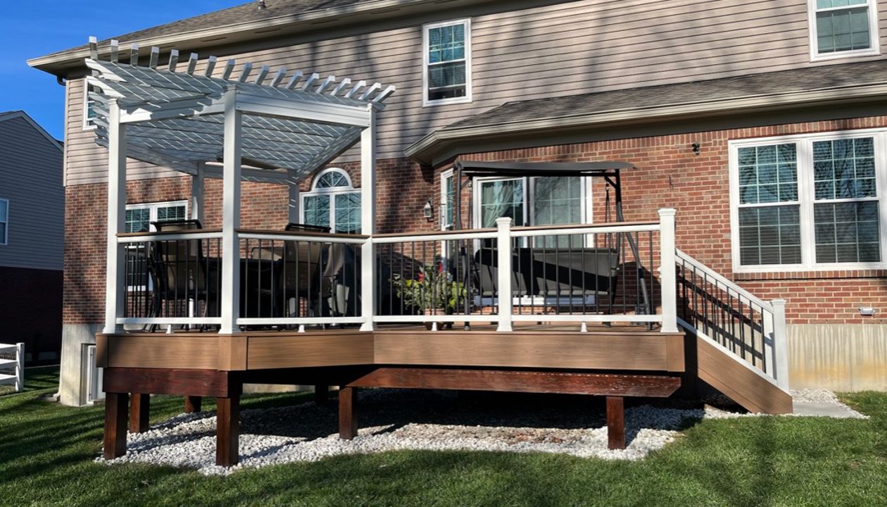 November 2023 Trex deck and pergola project. The deck is Lineage series in color Jasper