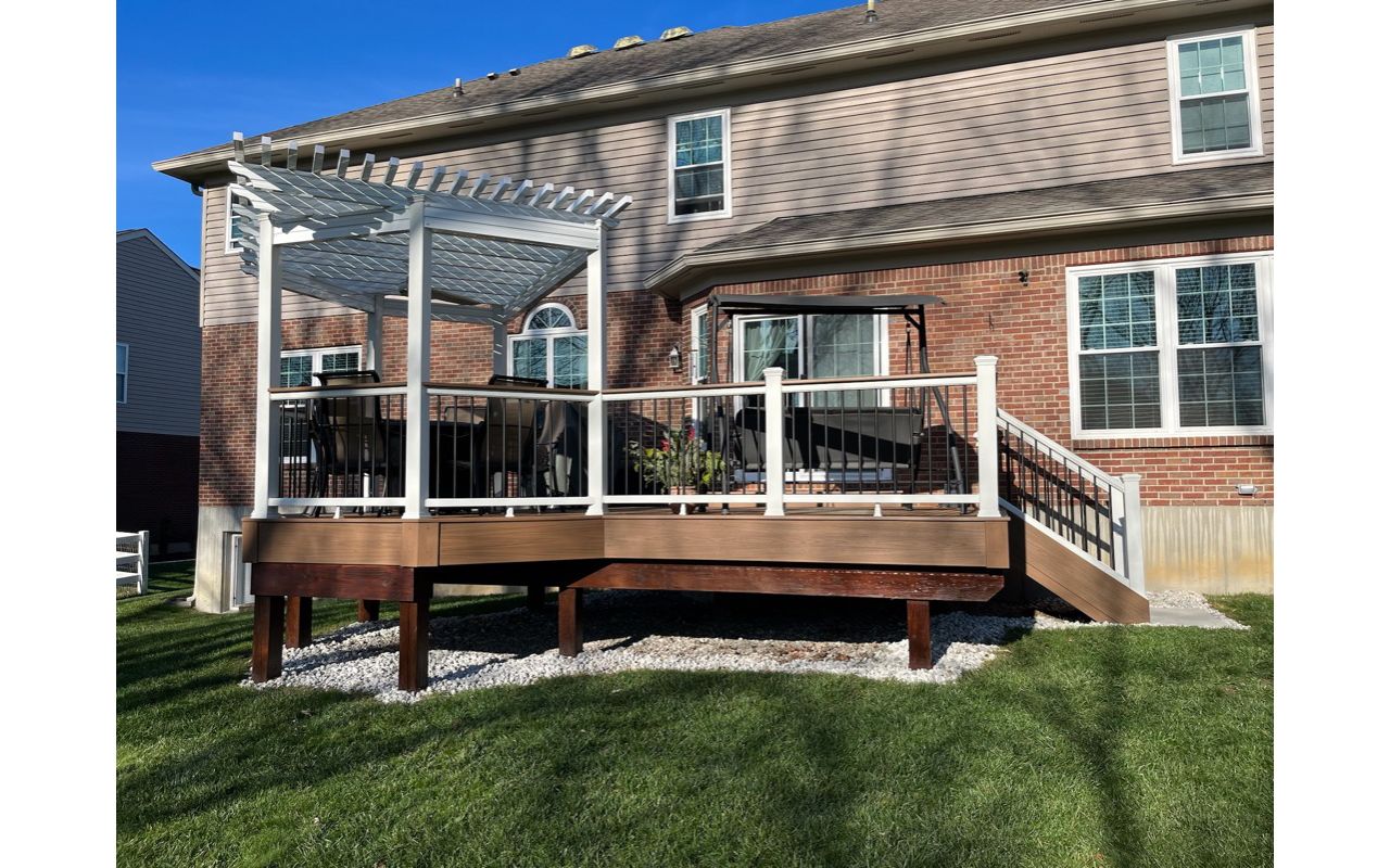 November 2023 Trex deck and pergola project. The deck is Lineage series in color Jasper