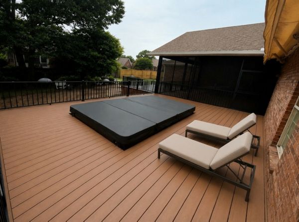 Hatteras covered deck with lap pool