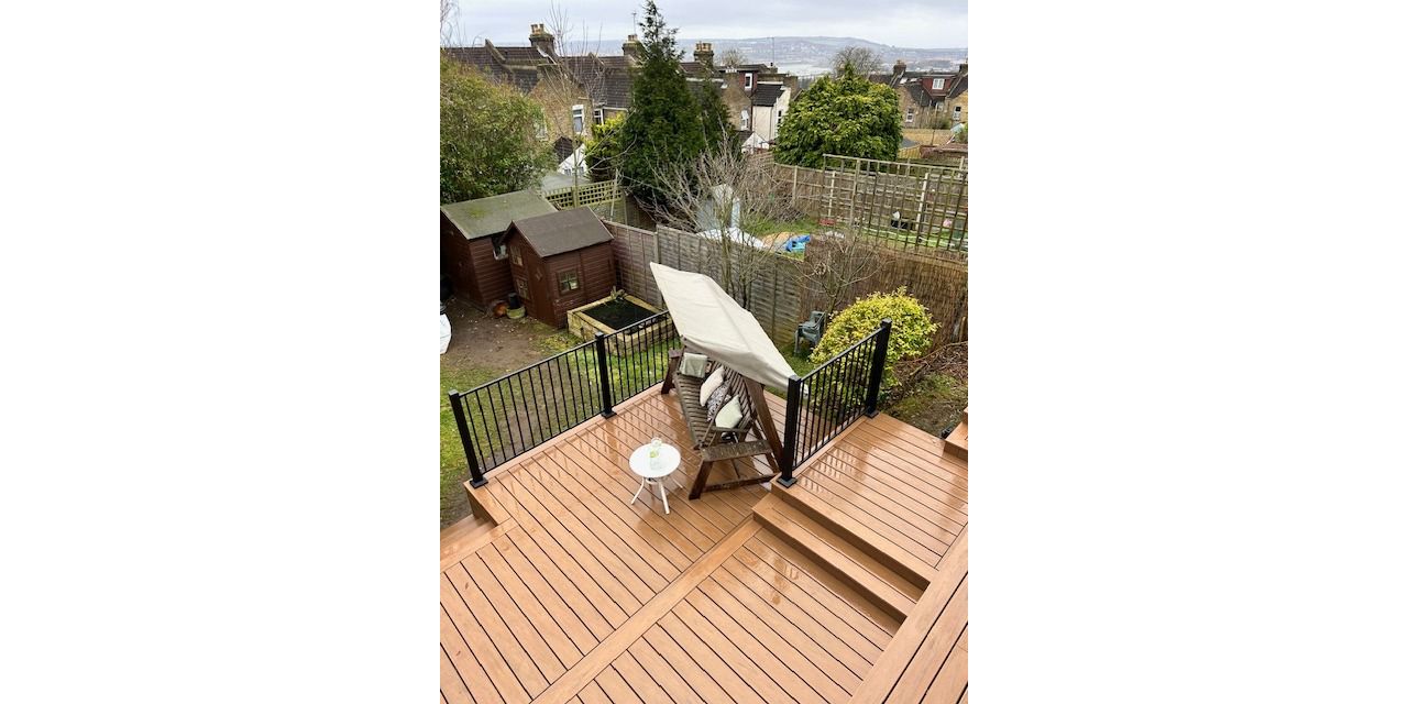 This multi level Trex Lineage Jasper deck in Strood, Kent was a pleasure to install replacing a timber deck we built some 20 plus years before.