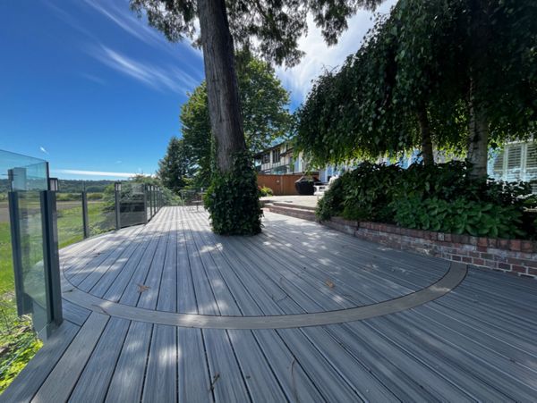 Island Mist field with Gravel Path inset perimeter, custom curved to a 10' radius.