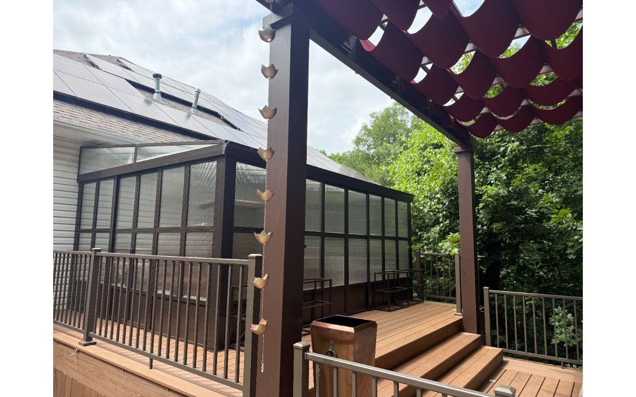 Hatteras Deck with Trex pergola and inset hot tub