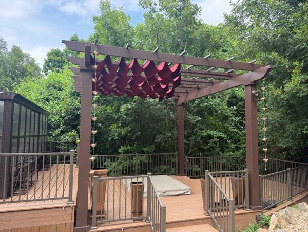 Hatteras Deck with Trex pergola and inset hot tub