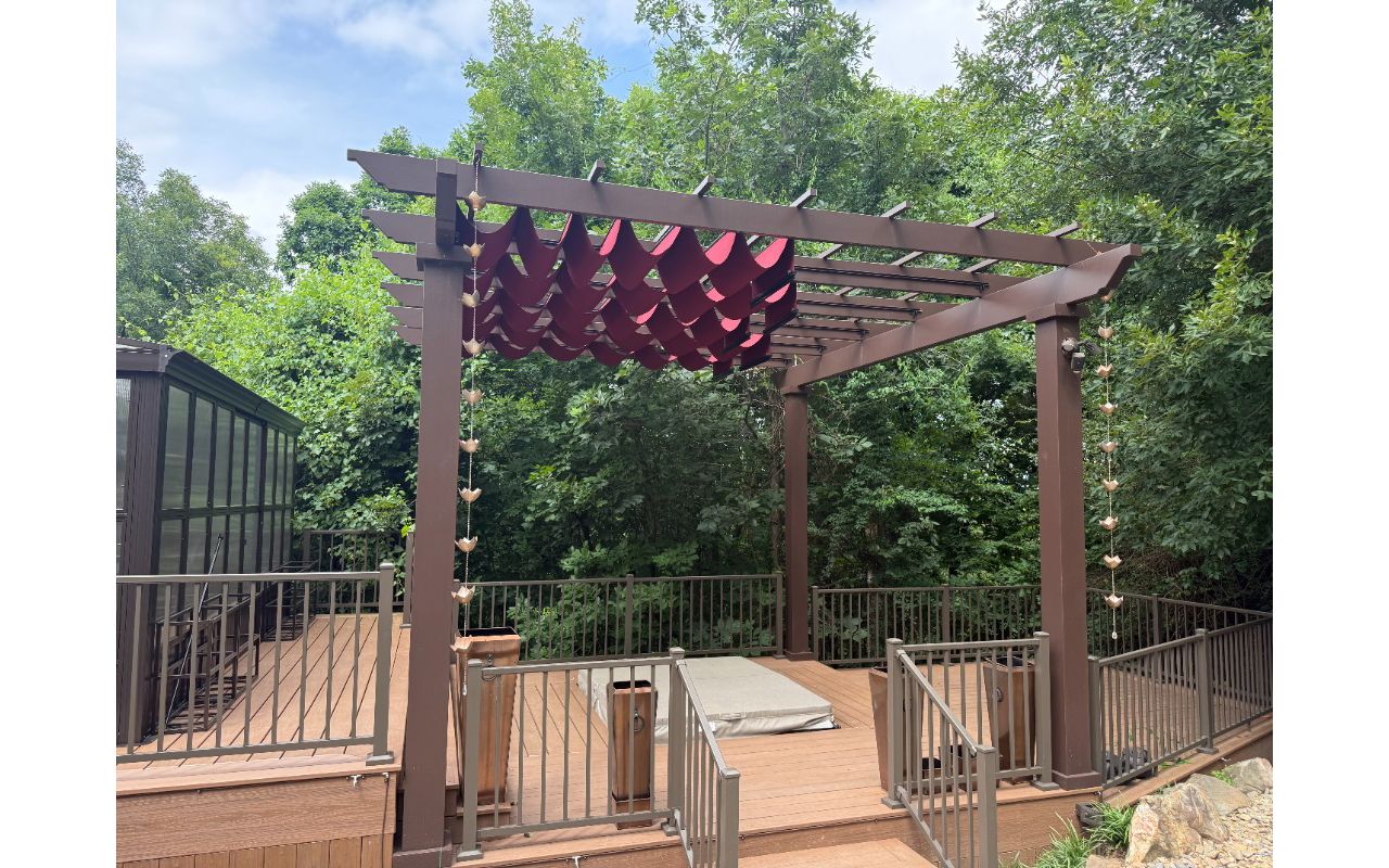 Hatteras Deck with Trex pergola and inset hot tub