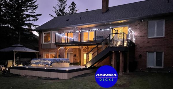 Newman Decks - Trex composite with aluminum glass railings, stairs and hot tub