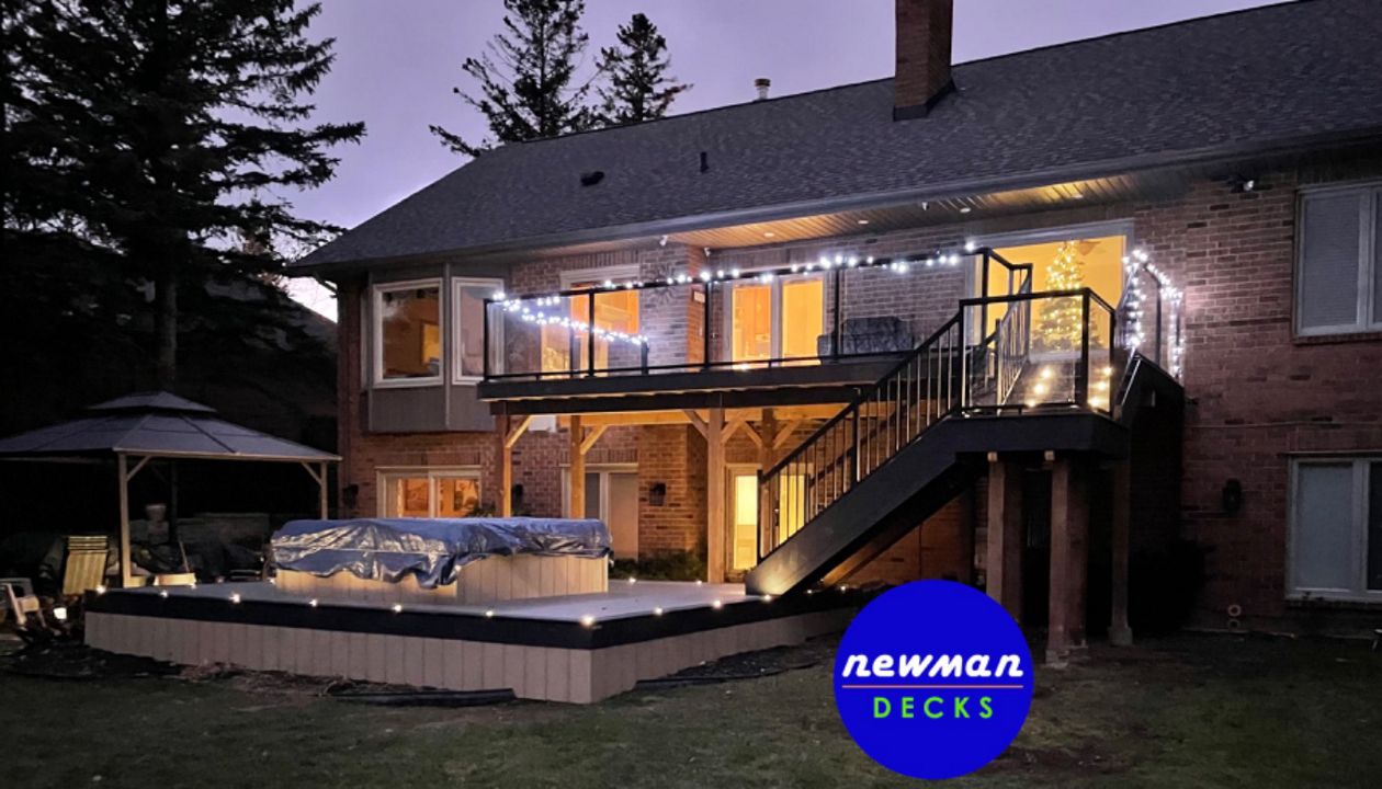 Newman Decks - Trex composite with aluminum glass railings, stairs and hot tub