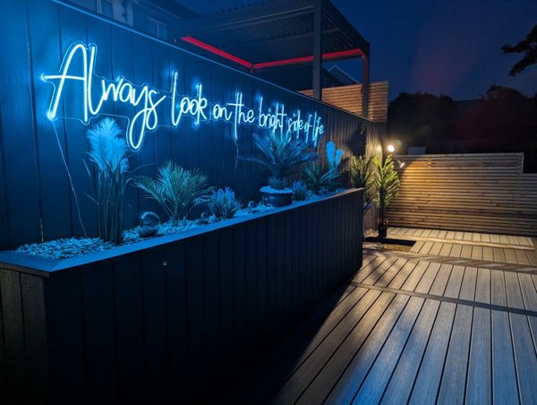 Built in planter and neons on this beautiful build