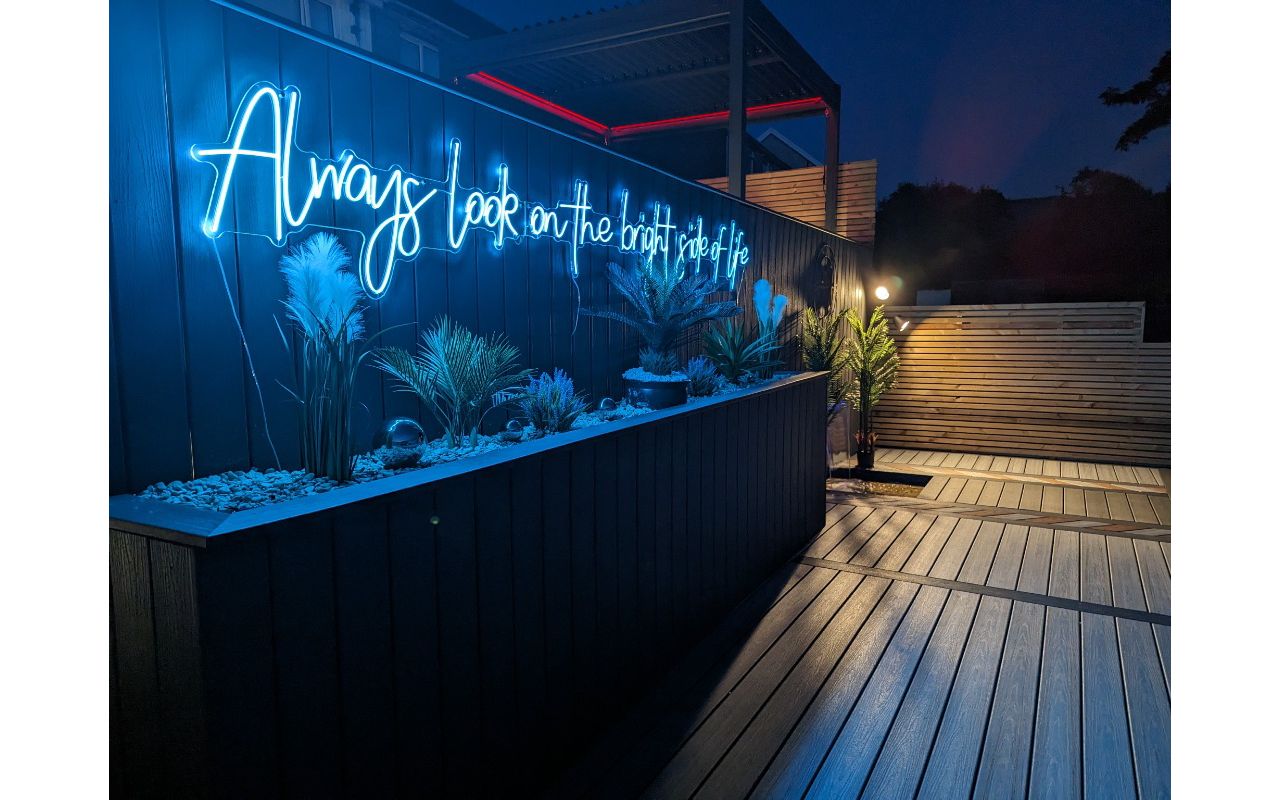 Built in planter and neons on this beautiful build