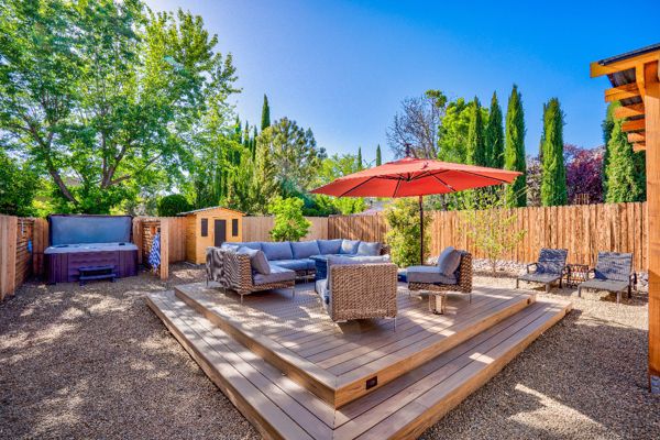 Sedona: Tiered backyard deck with step lighting
