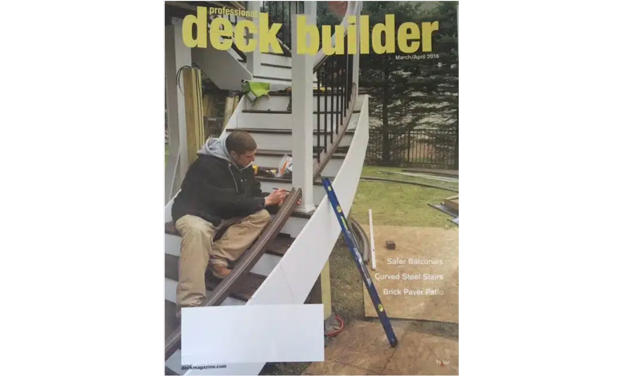 Joe Ciaraldi of Professional Building Services on the cover of Professional Deck Builder Magazine and featured article in curving steel framing