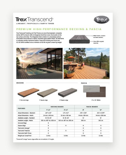 Trex Transcend Decking & Fascia Cut Sheet