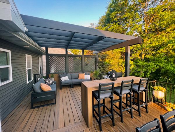 Trex Deck with Trex Signature Rail, Trex Lattice, Trex Furniture and Cedar Pergola