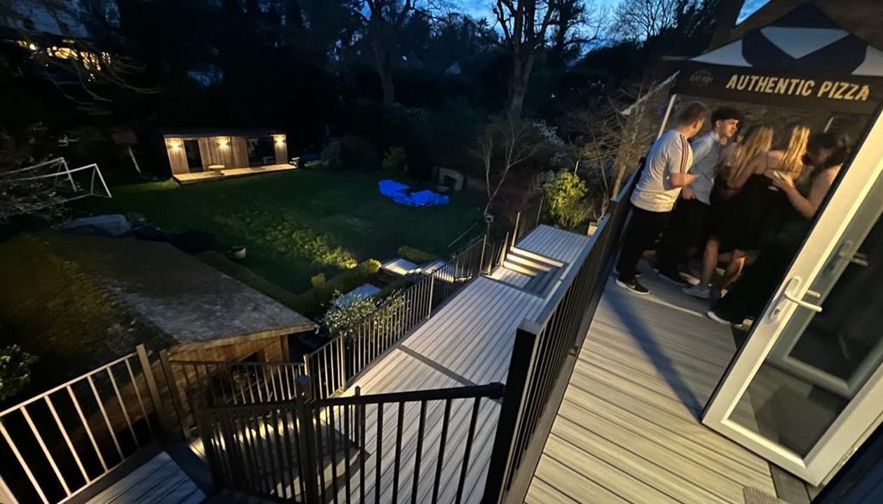 First floor trex decking for a party in Chorleywood