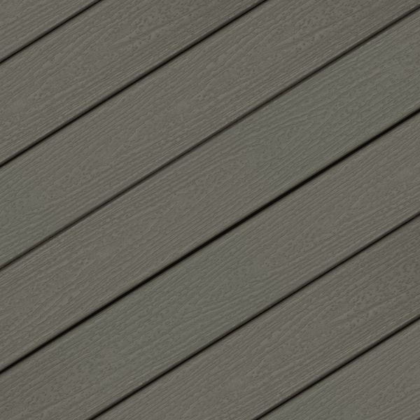 The image shows a close-up view of gray composite wood planks arranged diagonally. The surface features a subtle wood grain texture, giving a natural appearance. The planks are evenly spaced and create a modern, clean-lined visual effect. No visible text, numbers, or branding are present in the image.