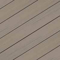 The image shows a close-up view of light brown composite decking boards arranged diagonally. The boards feature a subtle wood grain texture, giving a natural appearance. The color palette is neutral and earthy, with a matte finish. No visible text, numbers, or logos are present in the image.