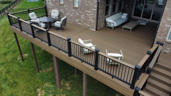 Enhanced Toasted Sand decking and Fascia with Charcoal Black Railing and Drink Rail