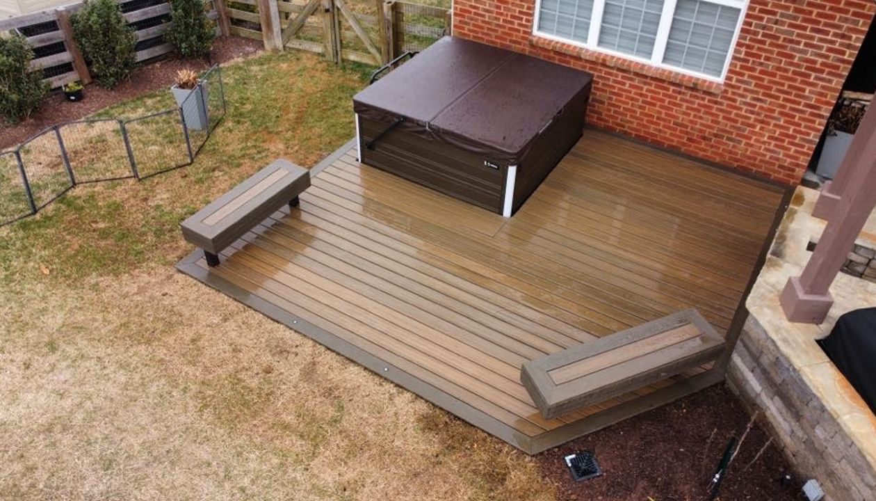 Toasted Sand with Coastal Bluff Border and two custom benches