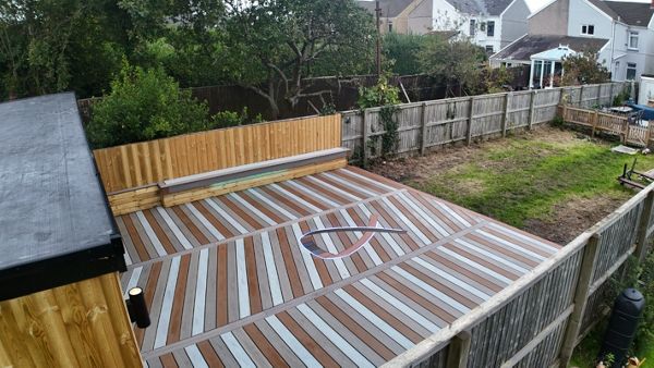 aerial view of the cancer ribbon inlay deck done for charity