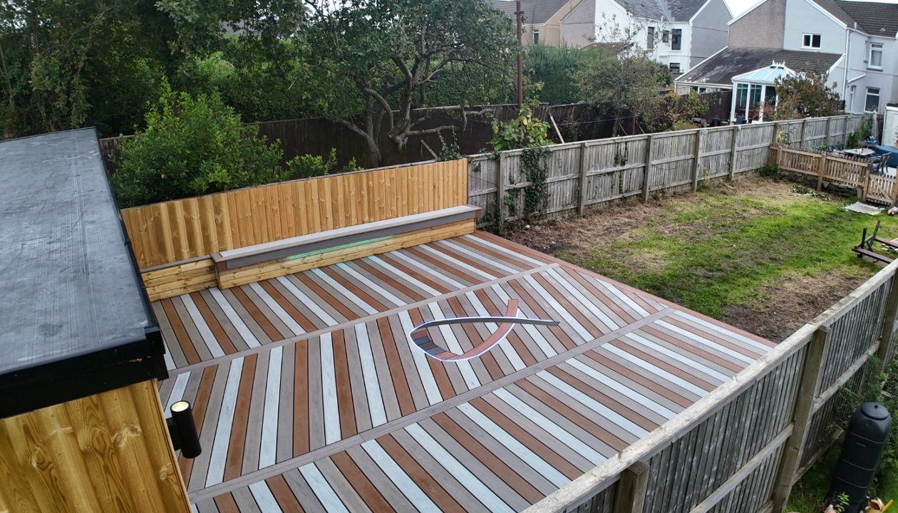 aerial view of the cancer ribbon inlay deck done for charity