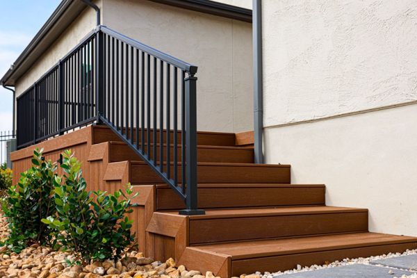 Trex composite stairs with black aluminum railing